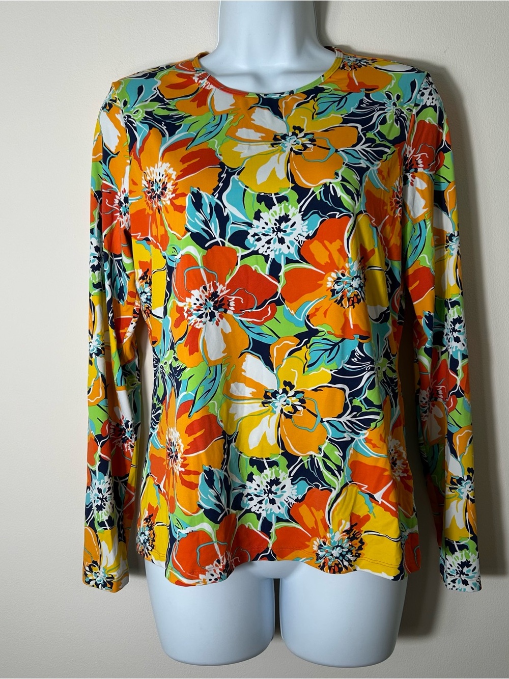 Lands' End Rash Guard Top Womens Small 6-8 Multi Floral Swim Stretch Tropical
